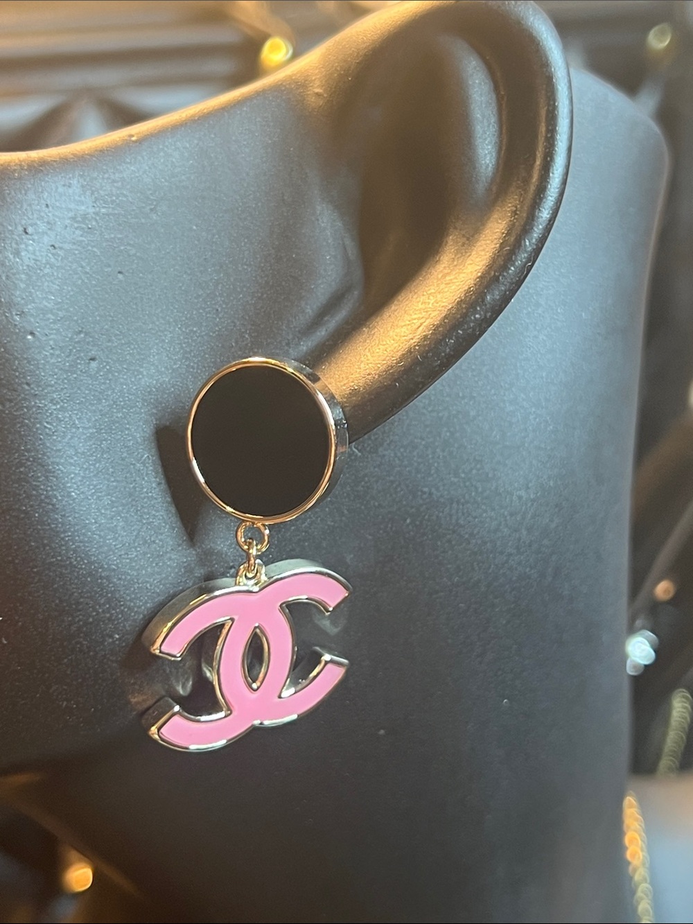 Gold Pink & Black C Drop Earrings - Gold-Tone Logo Dangles